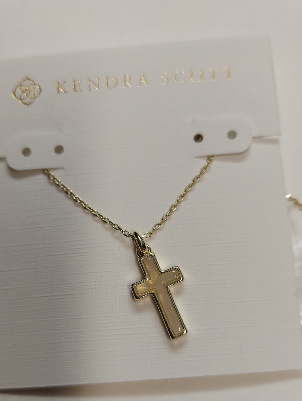Cross Gold Pendant Necklace in White Lab Grown Opal - Picture 4 of 7
